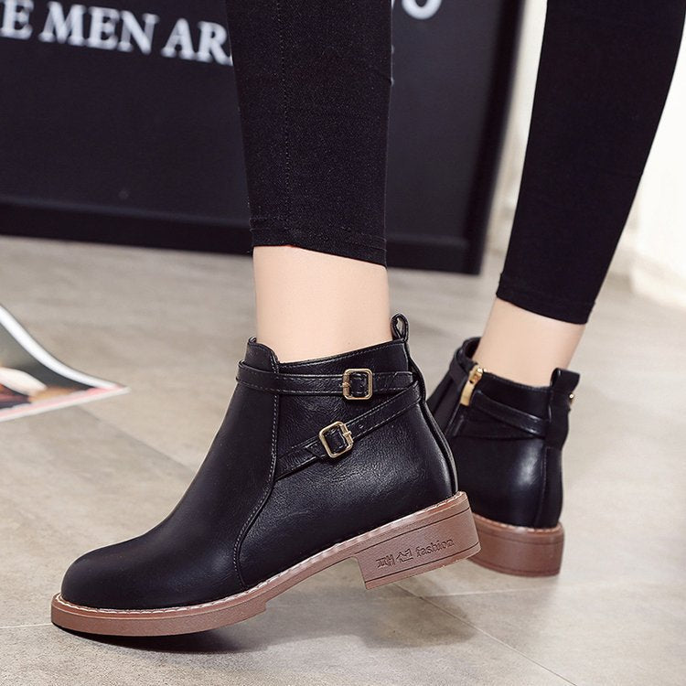 Cross-border autumn and winter new Martin boots women's low-heeled belt buckle short boots women's large-size  women's boots wholesale