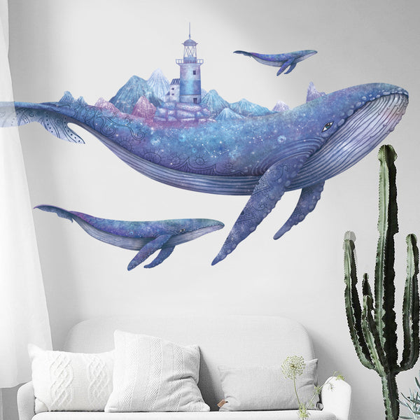 Wall sticker Mediterranean style whale sticker painting living room bedroom porch TV sofa background wall paper decorative sticker