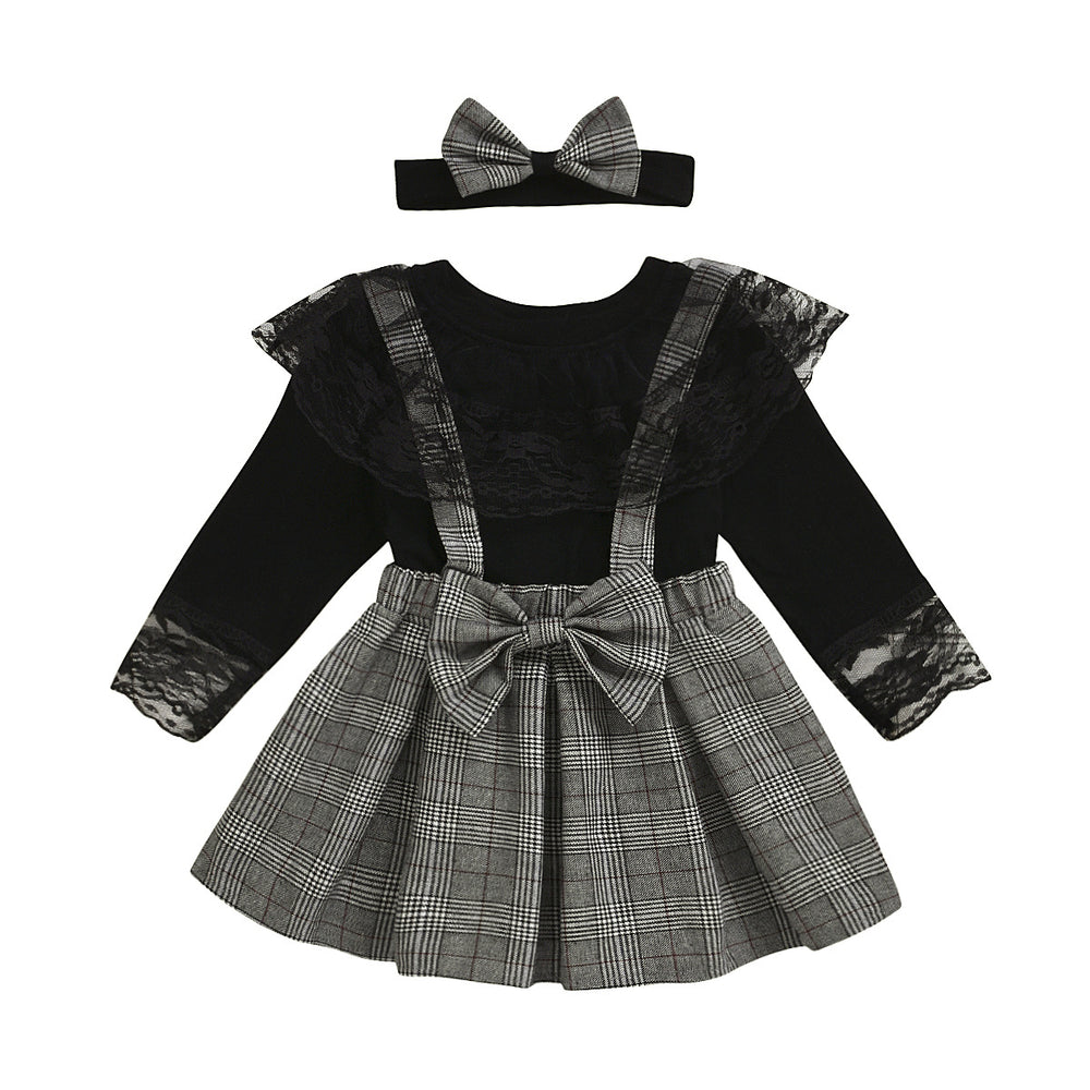 2020 spring/summer trendy european and american style matching outfit for boys and girls: plaid overalls with lace trim skirt pants - sister and brother set - cross-border supply