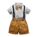 New boys' summer outfit set: striped short-sleeve shirt and overalls for mid-to-large children. customization available. wholesale from manufacturer. perfect for first birthday celebrations