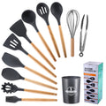 in stock wooden handle silicone 12-piece suitfor home kitchenware non-stick cooking spatula spoon baking kitchenware
