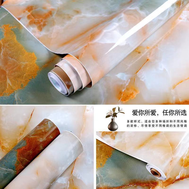 Cross-border marble wallpaper self-adhesive kitchen oil-proof sticker stove desktop waterproof tile wallpaper furniture renovation