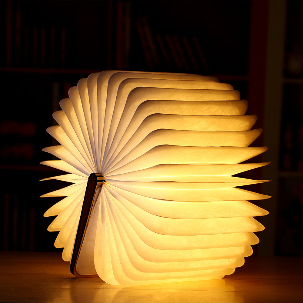 wooden creative foldable book lamp usb wood grain leather colorful page turning night light supports dropshipping