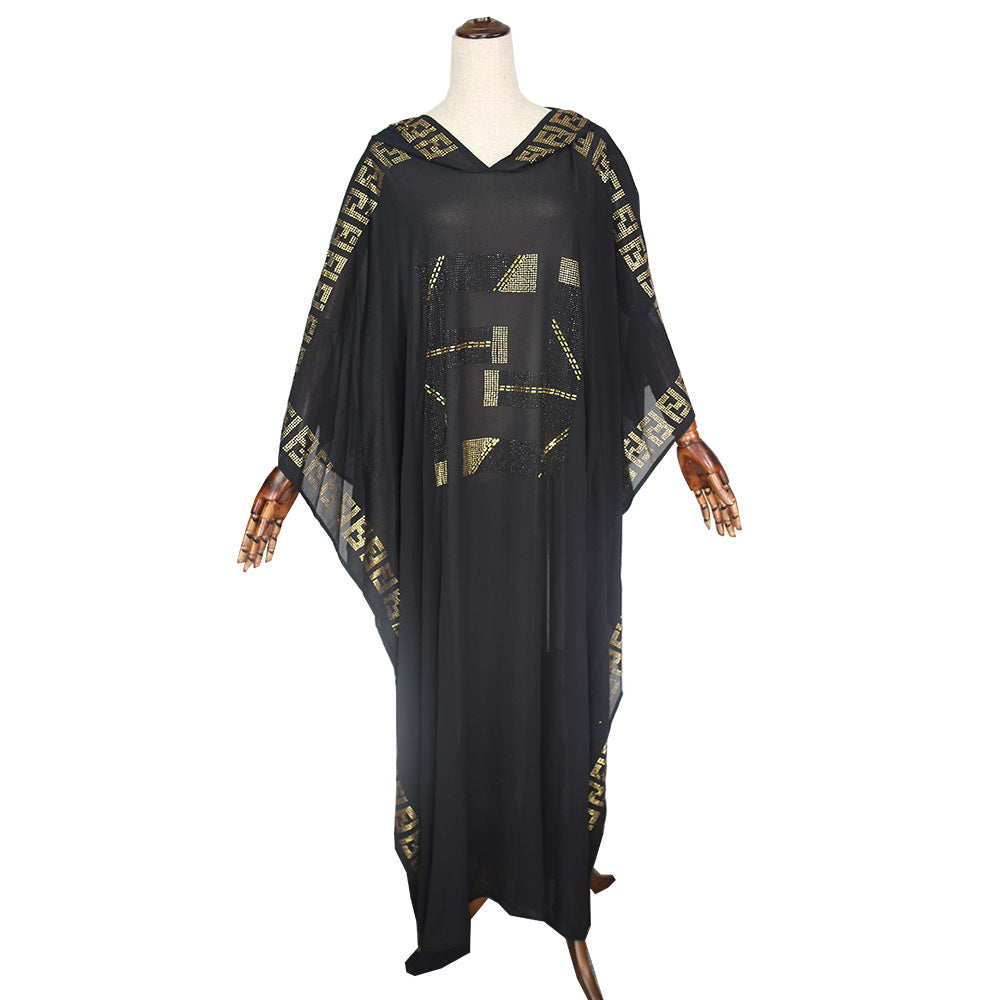 supply  african plus size women's clothing hot diamond chiffon bat sleeve hoodie dress