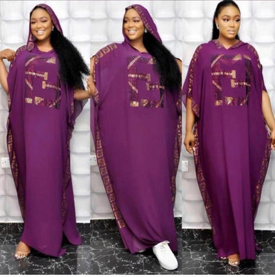 supply  african plus size women's clothing hot diamond chiffon bat sleeve hoodie dress