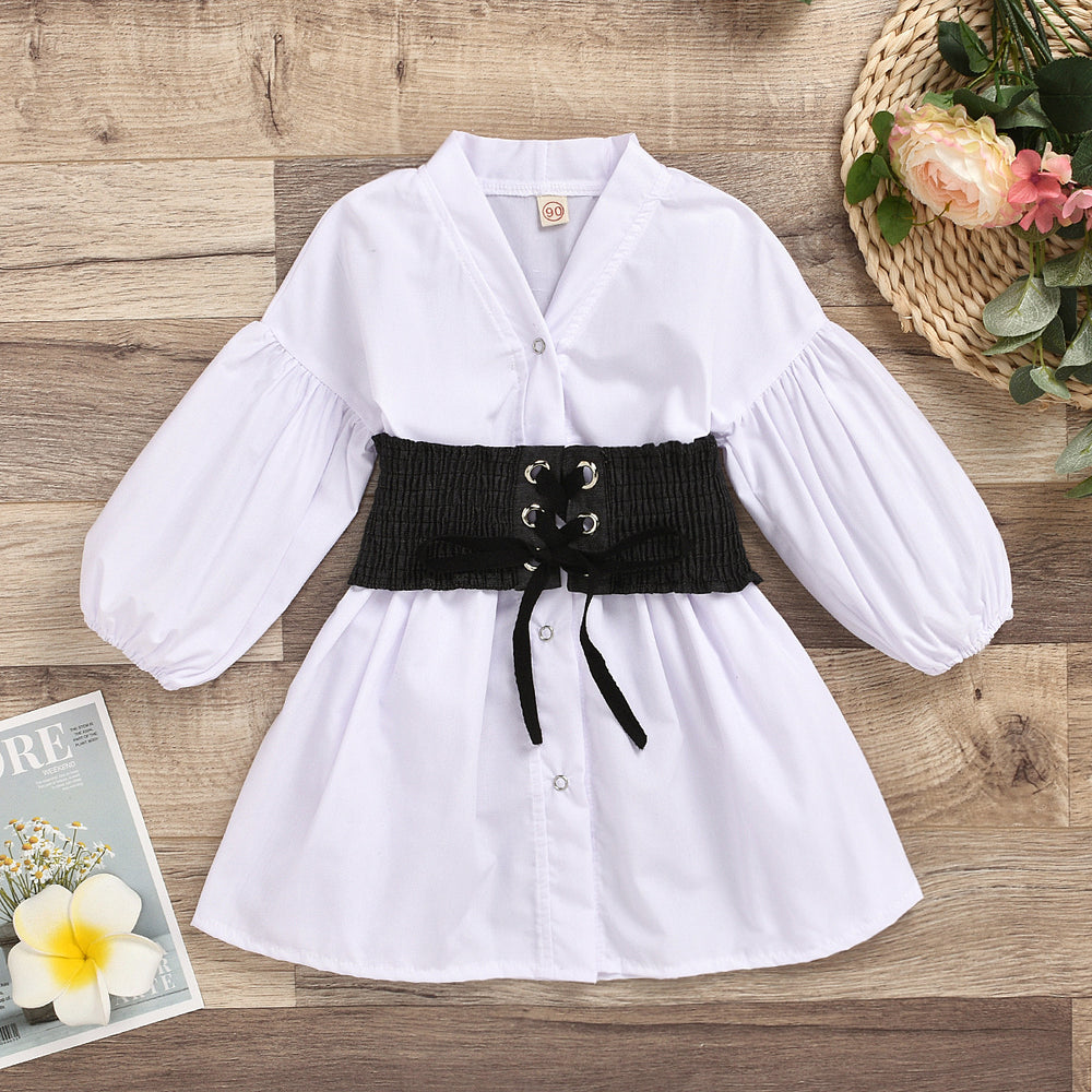 European and american style girls' outfit: woven cotton v-neck cardigan + elastic denim tie-waist set - cross-border exclusive