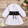 European and american style girls' outfit: woven cotton v-neck cardigan + elastic denim tie-waist set - cross-border exclusive