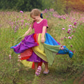 Wholesale summer new arrivals: girls' short-sleeve rainbow patchwork mesh dress - rainbow princess dress for girls