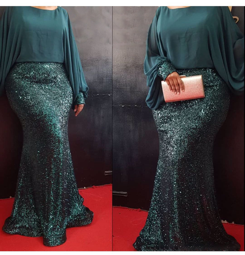cross-border sourcing:  plus size african women's sequin chiffon christmas party evening gown dress