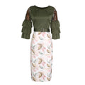 Aliexpress  round neck socialite lace patchwork leaf print slim fit dress european and american foreign trade plus size women's clothing