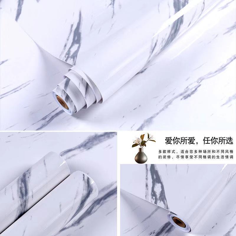 Cross-border Supply Desktop Stickers Marble Wallpaper Self-Adhesive Kitchen Oil-proof Stickers Furniture Renovation Stove Cabinet Stickers