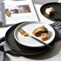 Creative matte black and white ceramic dinnerware set - plates, dishes, trays - perfect for home use, breakfast, cakes, western cuisine, and steak