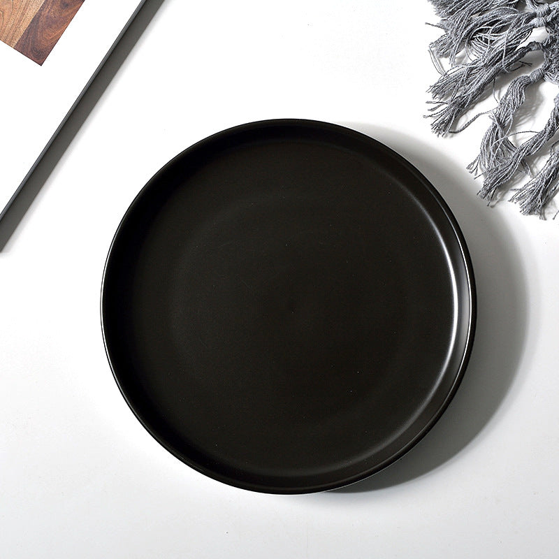 Creative matte black and white ceramic dinnerware set - plates, dishes, trays - perfect for home use, breakfast, cakes, western cuisine, and steak