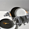 Creative matte black and white ceramic dinnerware set - plates, dishes, trays - perfect for home use, breakfast, cakes, western cuisine, and steak