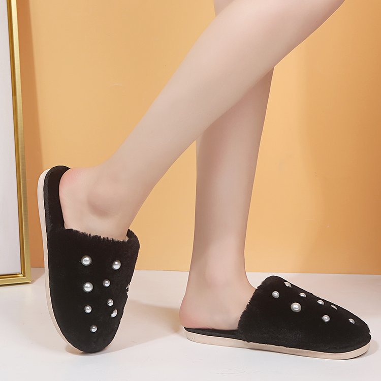 New winter large pearl cotton slippers women's warm thick sole home couple fashion home furry slippers winter men