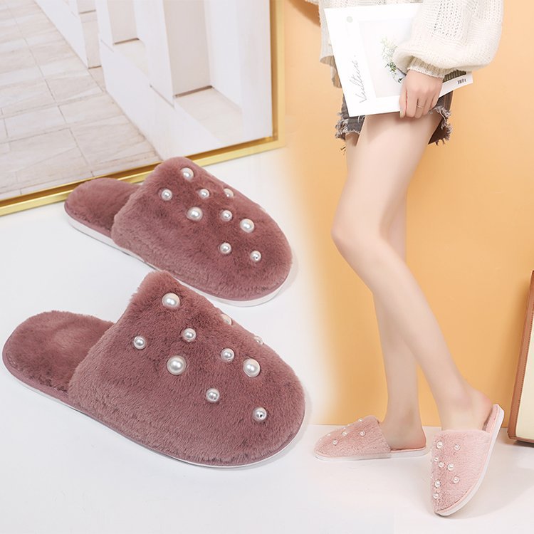 New winter large pearl cotton slippers women's warm thick sole home couple fashion home furry slippers winter men