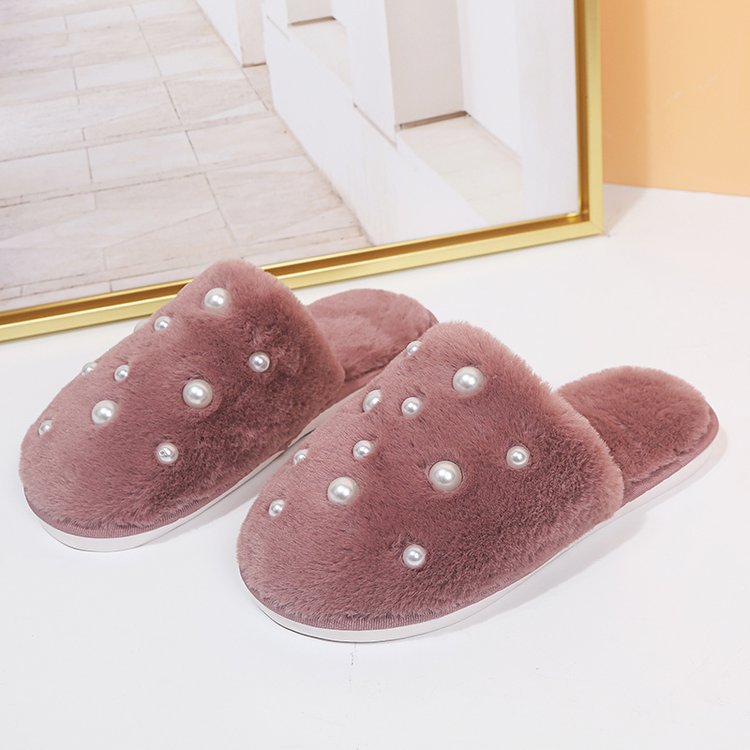 New winter large pearl cotton slippers women's warm thick sole home couple fashion home furry slippers winter men