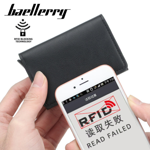 Baellerry men's neutral card bag, business aluminum alloy anti-degaussing anti-theft brush bank card automatic elastic card holder