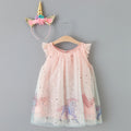 Hot-selling girls' star mesh gradient dress for foreign trade, featuring a cartoon my little pony print princess dress, and comes with a unicorn headband