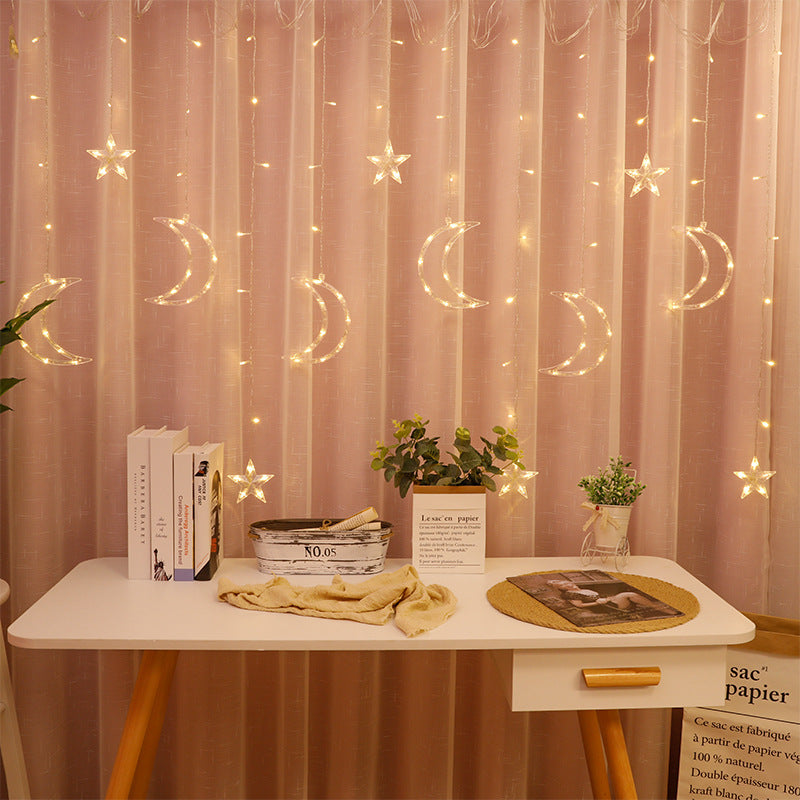 LED Muslim stars, moon, small colorful lights, flashing lights, gypsy stars, curtain lights, room and bedroom decoration lights