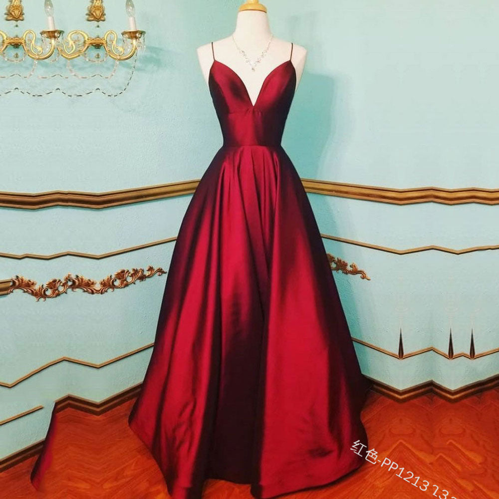 summer new arrivals: european and american style sexy v-neck dress - sleeveless, solid color, fashionable evening gown with spaghetti straps