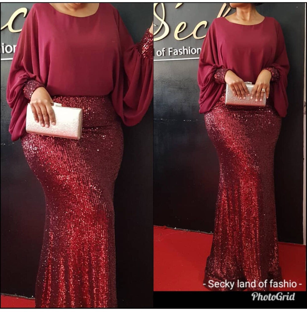 cross-border sourcing:  plus size african women's sequin chiffon christmas party evening gown dress