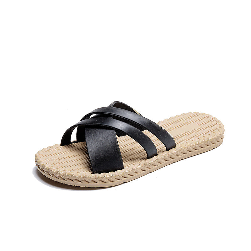 2024 summer new korean style versatile trendy slippers, popular flat bottom one-shoe-two-wear non-slip beach roman sandals for women