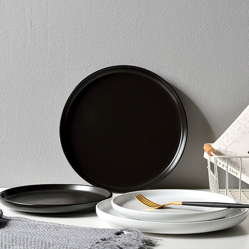 Creative matte black and white ceramic dinnerware set - plates, dishes, trays - perfect for home use, breakfast, cakes, western cuisine, and steak
