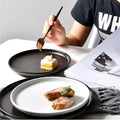 Creative matte black and white ceramic dinnerware set - plates, dishes, trays - perfect for home use, breakfast, cakes, western cuisine, and steak