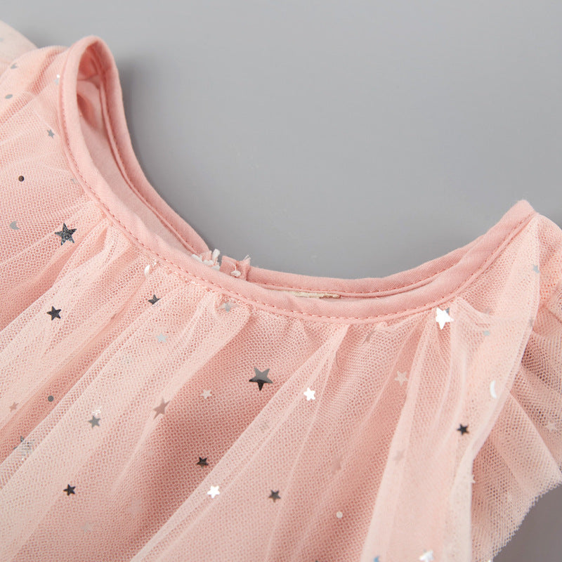 Hot-selling girls' star mesh gradient dress for foreign trade, featuring a cartoon my little pony print princess dress, and comes with a unicorn headband
