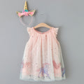 Hot-selling girls' star mesh gradient dress for foreign trade, featuring a cartoon my little pony print princess dress, and comes with a unicorn headband