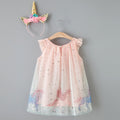 Hot-selling girls' star mesh gradient dress for foreign trade, featuring a cartoon my little pony print princess dress, and comes with a unicorn headband