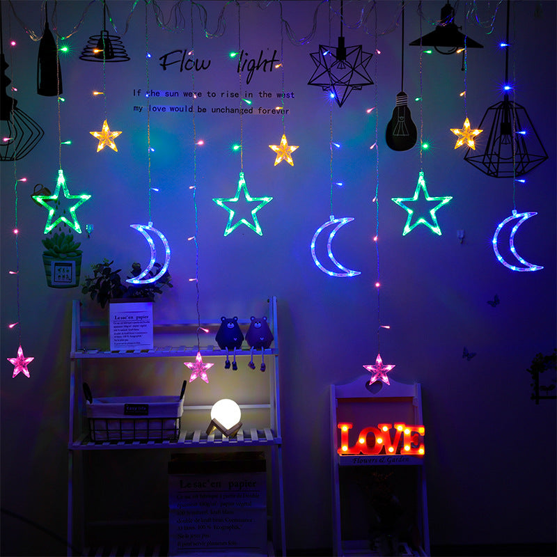 LED Muslim stars, moon, small colorful lights, flashing lights, gypsy stars, curtain lights, room and bedroom decoration lights