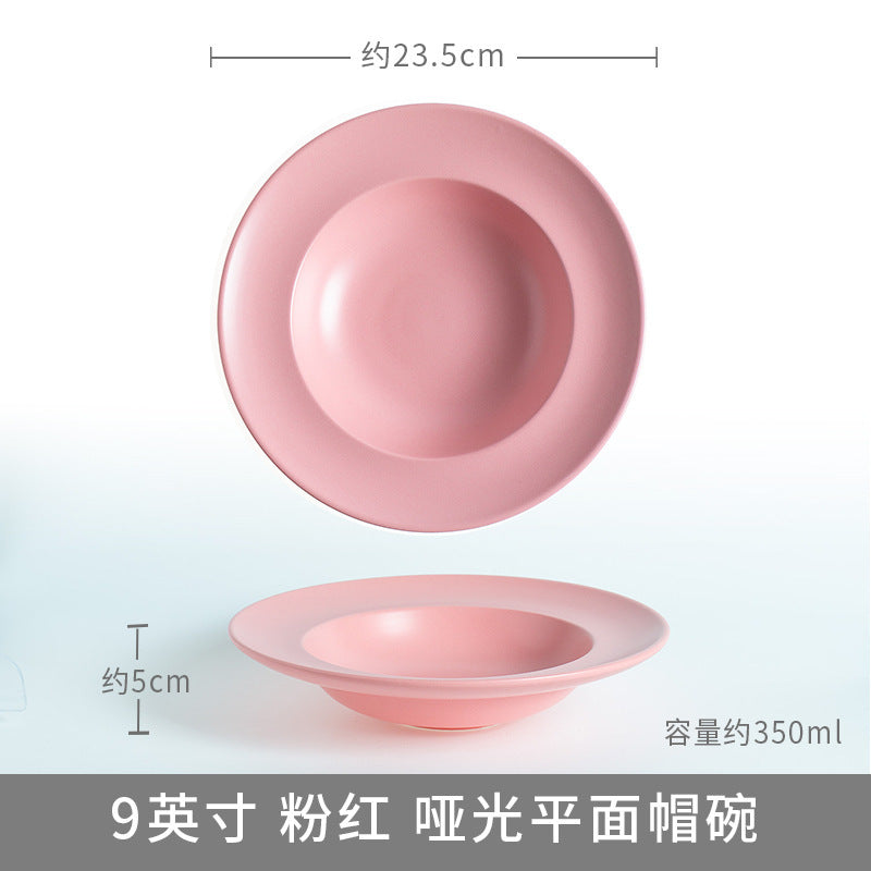 Nordic pasta plate straw hat plate vegetable plate creative western food plate ceramic pasta tableware deep plate tray glaze color