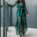 new european and american style women's export dress -  lace hollow-out long sleeve stand collar tie-up irregular dress in 5 colors