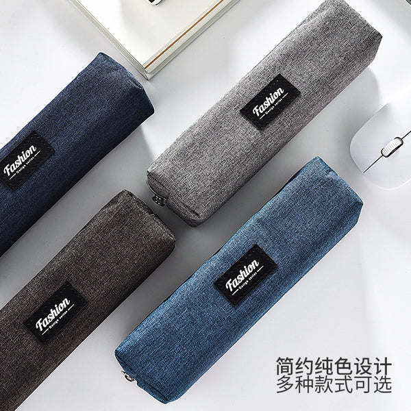 Simple student pencil case canvas large capacity, solid color pencil storage bag, pencil case custom primary school stationery box