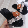 2024 cute bear couple cotton slippers warm open toe indoor home linen slippers autumn and winter women's cotton slippers wholesale