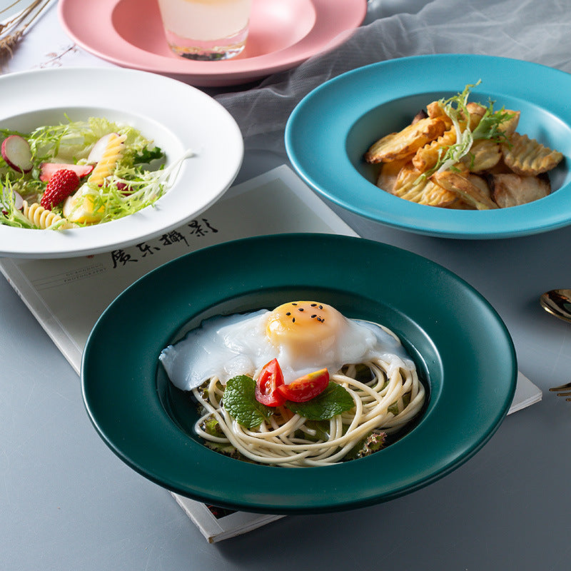Nordic pasta plate straw hat plate vegetable plate creative western food plate ceramic pasta tableware deep plate tray glaze color