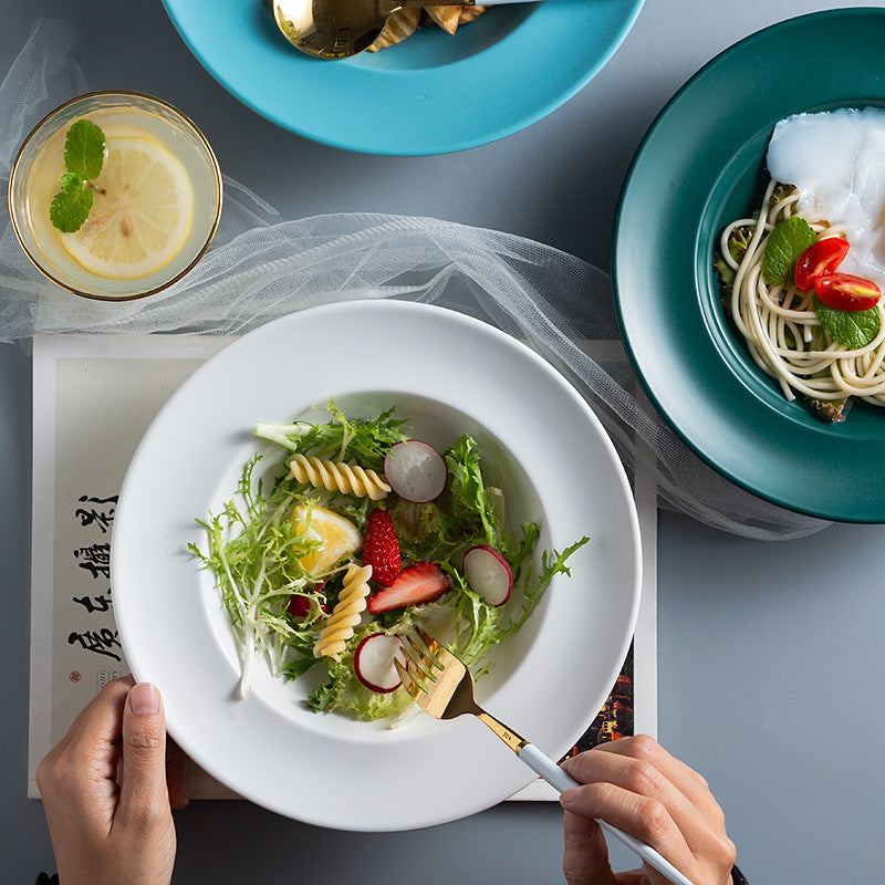 Nordic pasta plate straw hat plate vegetable plate creative western food plate ceramic pasta tableware deep plate tray glaze color