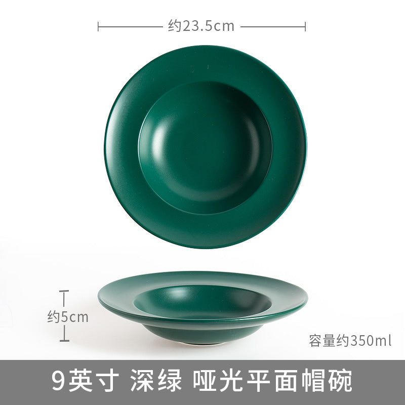 Nordic pasta plate straw hat plate vegetable plate creative western food plate ceramic pasta tableware deep plate tray glaze color