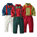 Spring korean children's clothing boys multi-color shirt suspenders two-piece set christmas suit