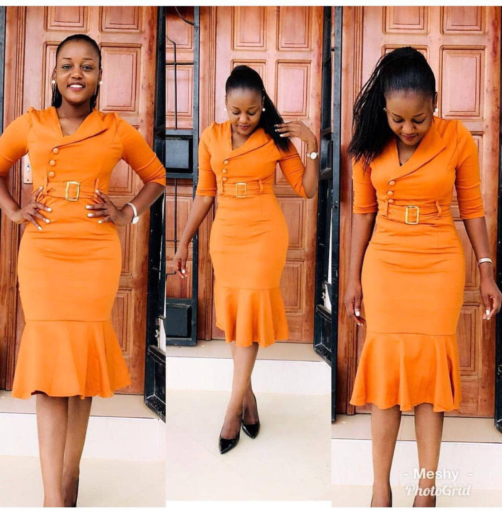 sourcing:  &  - plus size african women's v-neck ruffle hem dress with side button detail