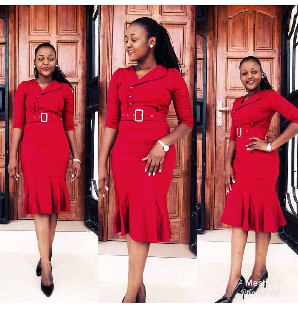 sourcing:  &  - plus size african women's v-neck ruffle hem dress with side button detail