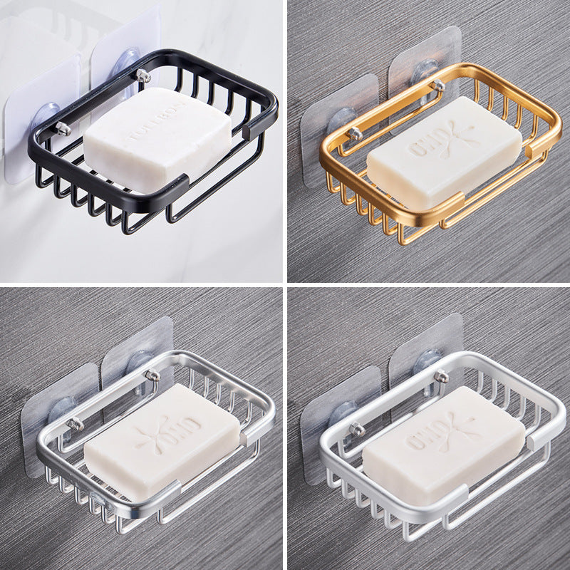 Soap Box No Punching Space Aluminum Soap Box Soap Basket Soap Holder Drain Suction Cup Wall Hanging Storage Bathroom Soap Rack