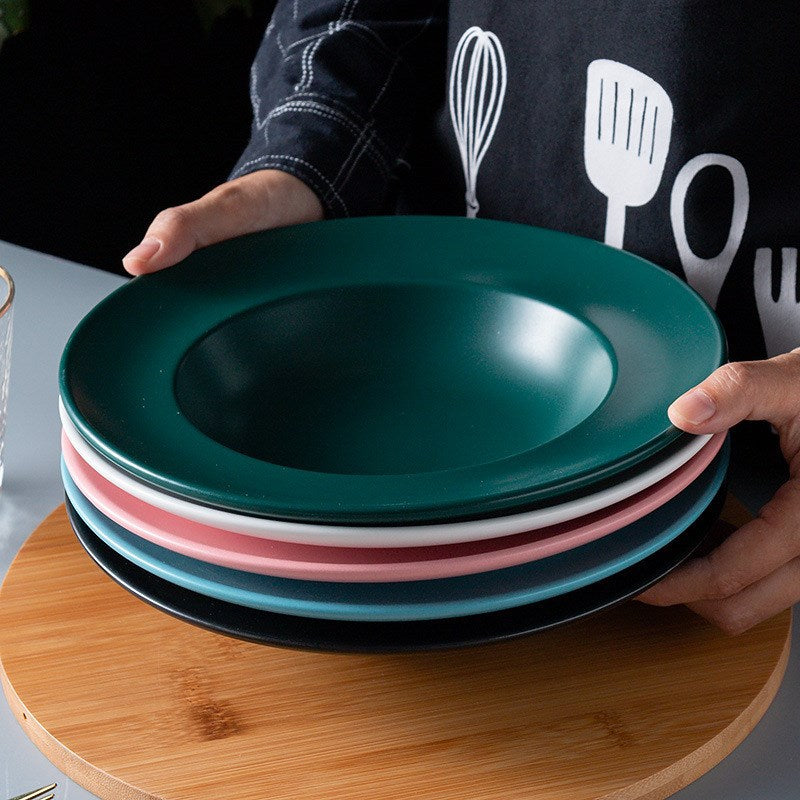 Nordic pasta plate straw hat plate vegetable plate creative western food plate ceramic pasta tableware deep plate tray glaze color