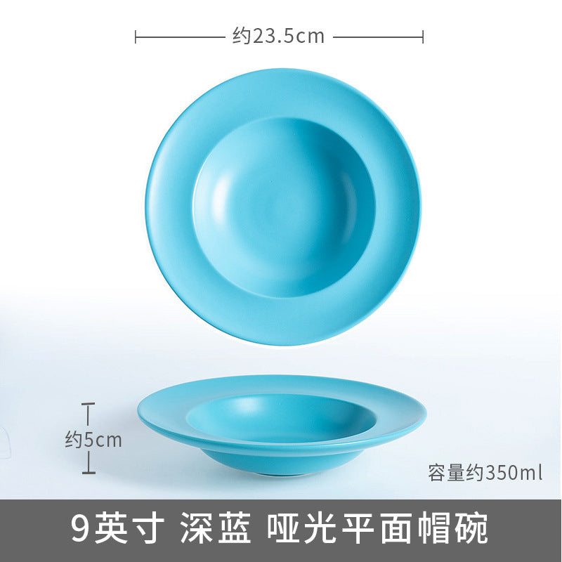 Nordic pasta plate straw hat plate vegetable plate creative western food plate ceramic pasta tableware deep plate tray glaze color