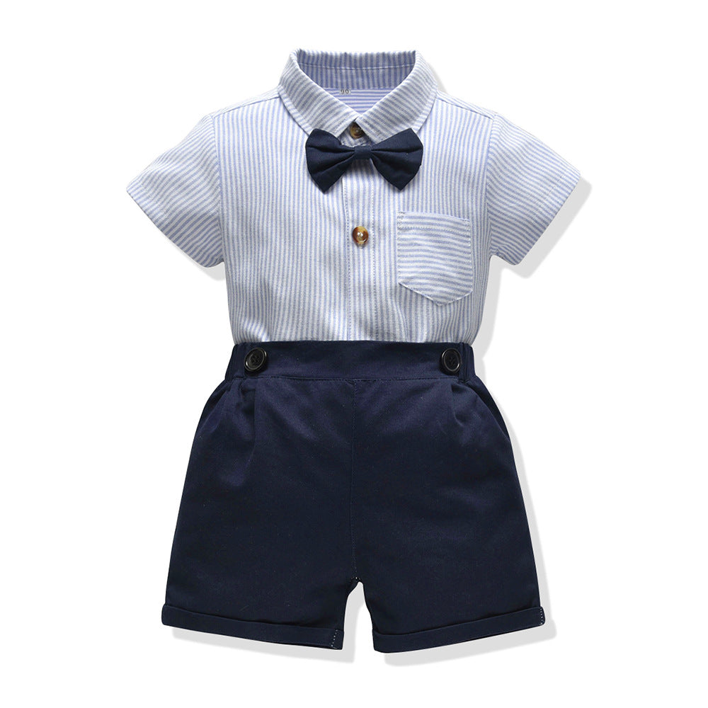 K-stylesummernew arrivalboys bag butt striped short-sleeved shirt gentlemansuit infant and toddler crawling suit source manufacturer