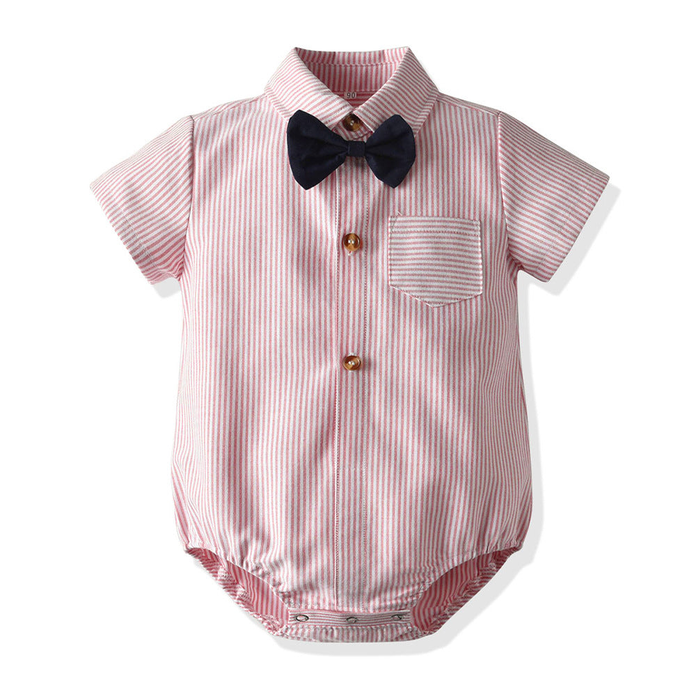 K-stylesummernew arrivalboys bag butt striped short-sleeved shirt gentlemansuit infant and toddler crawling suit source manufacturer