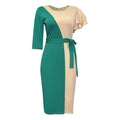 fashion african   hot-selling two-color patchwork asymmetrical sleeves belt dress