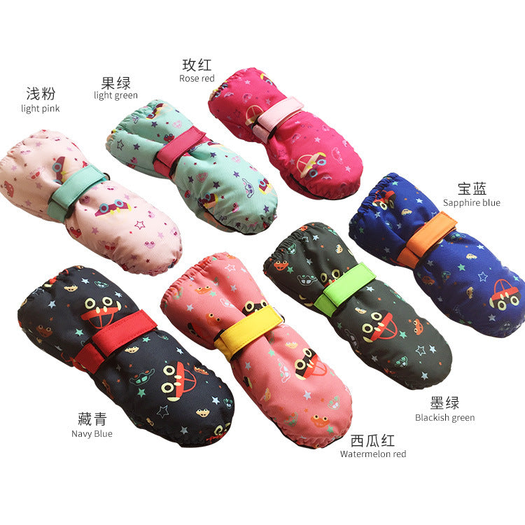 Cycling skiing thermal gloves, piled thickened finger winter waterproof gloves, children's printed mittens wholesale